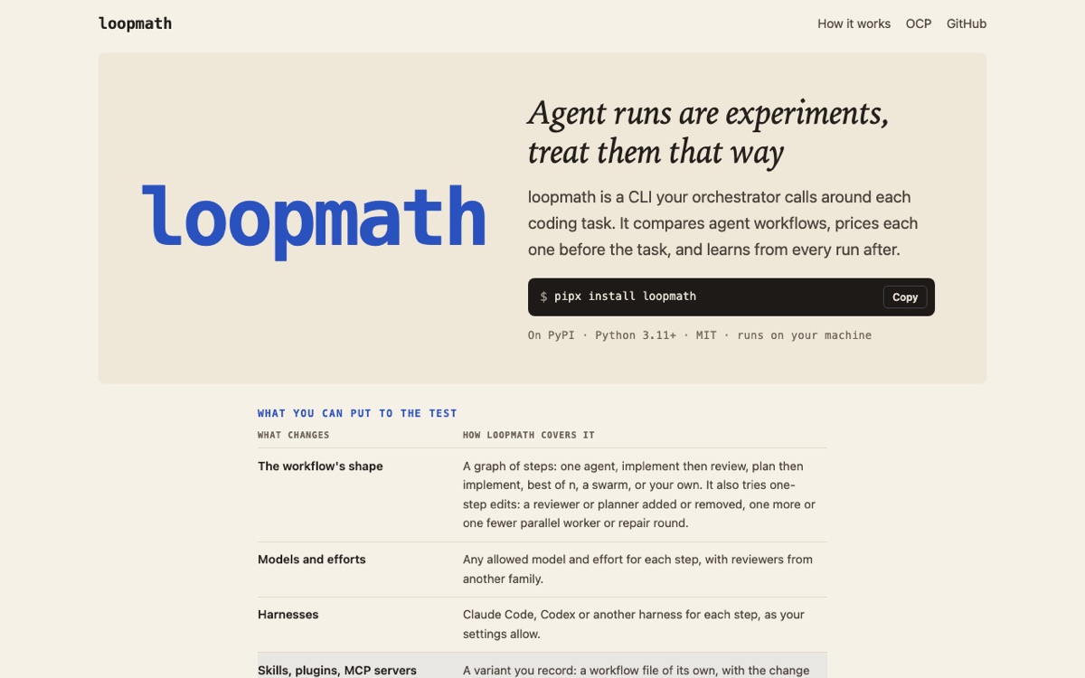 The loopmath.ai home page